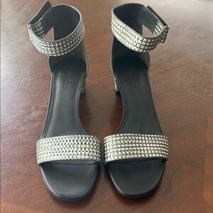 Vince Black Ankle-Strap Heels with Silver Stud Detailing